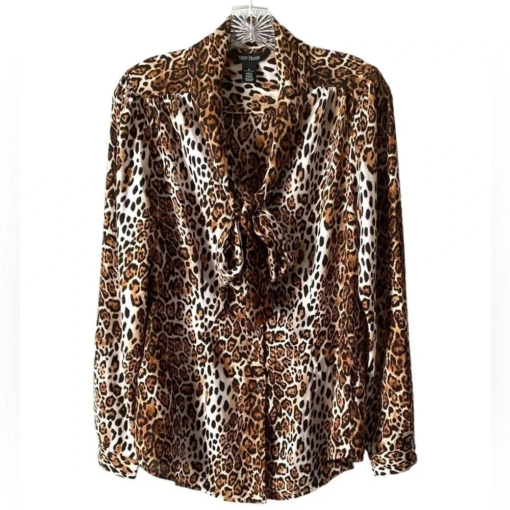 WHITE HOUSE BLACK MARKET | Leopard Print Tie-Front Blouse Size 8 (NWOT)